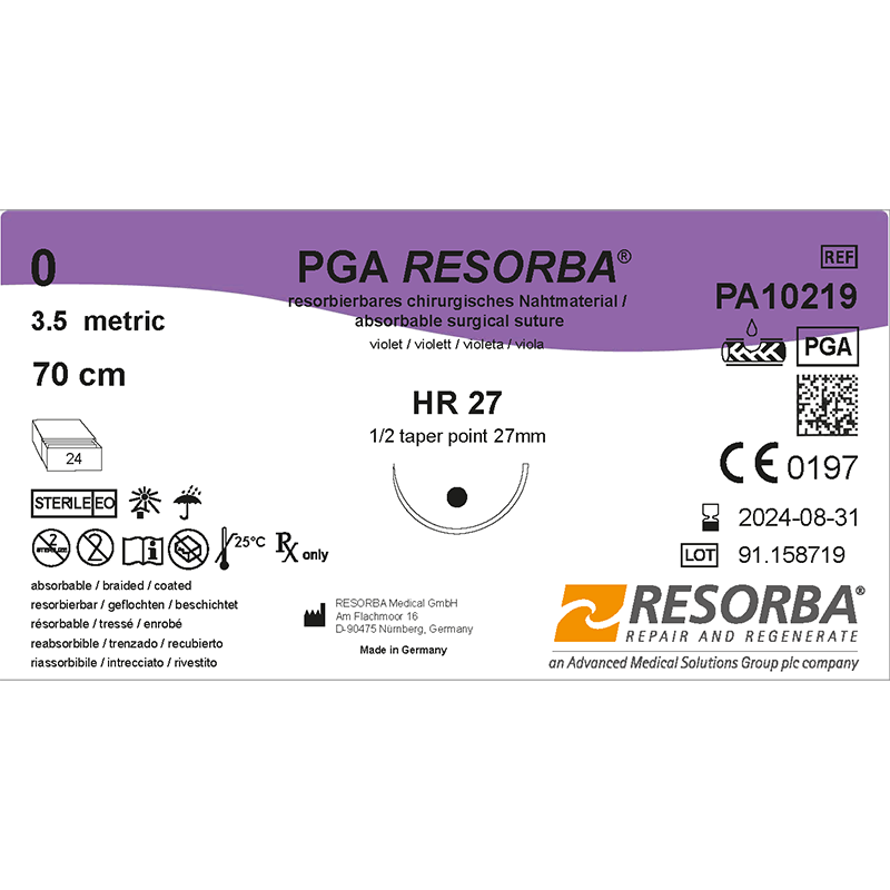ПГА Ресорба USP0 фіолетовий, довжина 70см, колюча голка 27мм, 1/2 кола